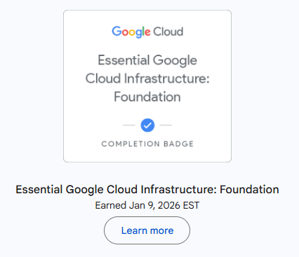 Essential Google Cloud Infrastructure: Foundation certificate